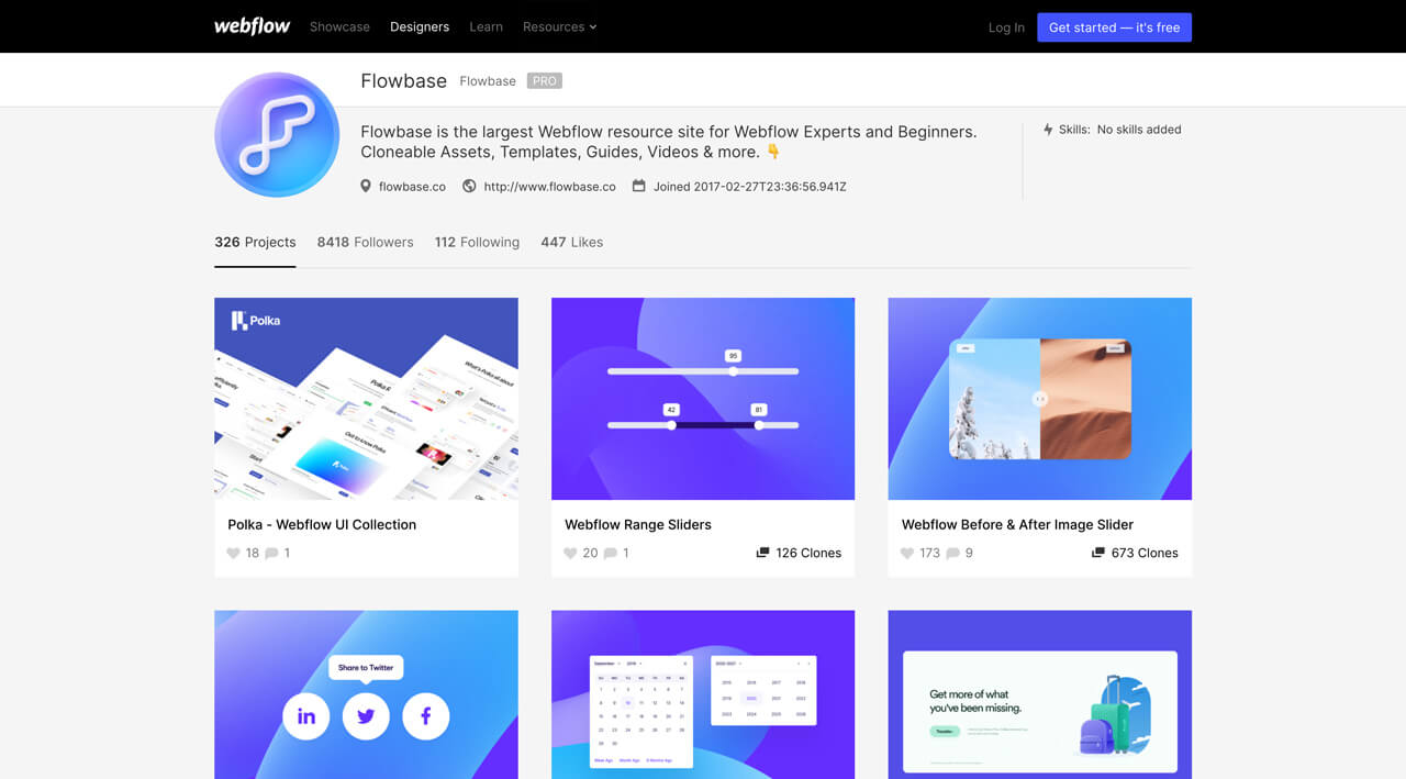Webflow Profil von Flowbase.
