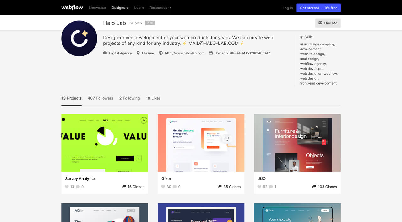Webflow Profil von Halo Lab.