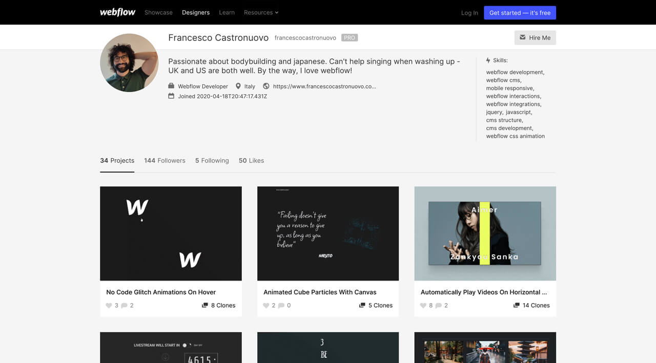 Webflow Profil von Francesco Castronuovo.