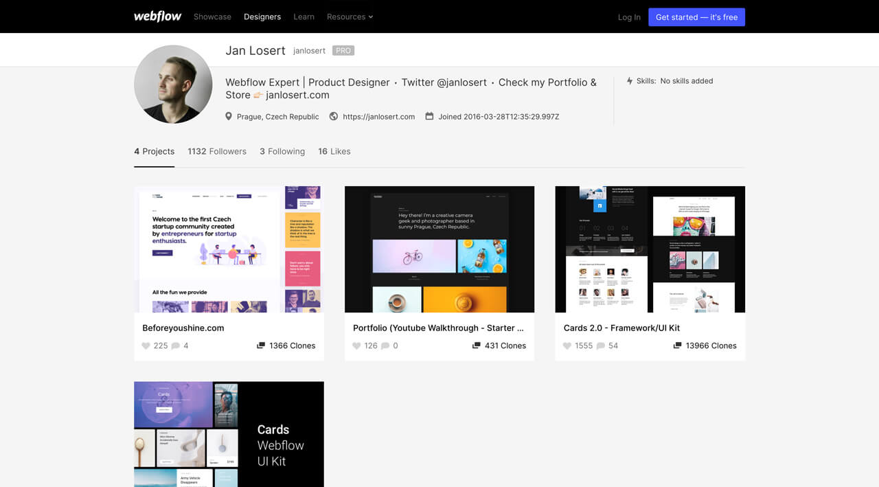 Webflow Profil von Jan Losert.