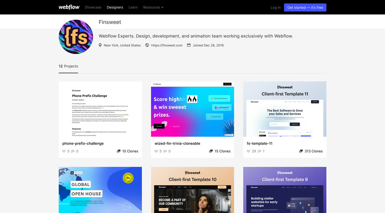 Webflow Profil von Finsweet.