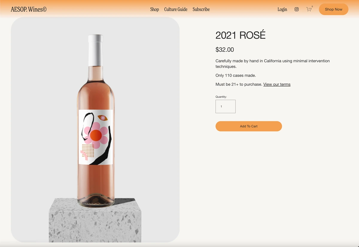 E-Commerce Webseite AESOP Wines.