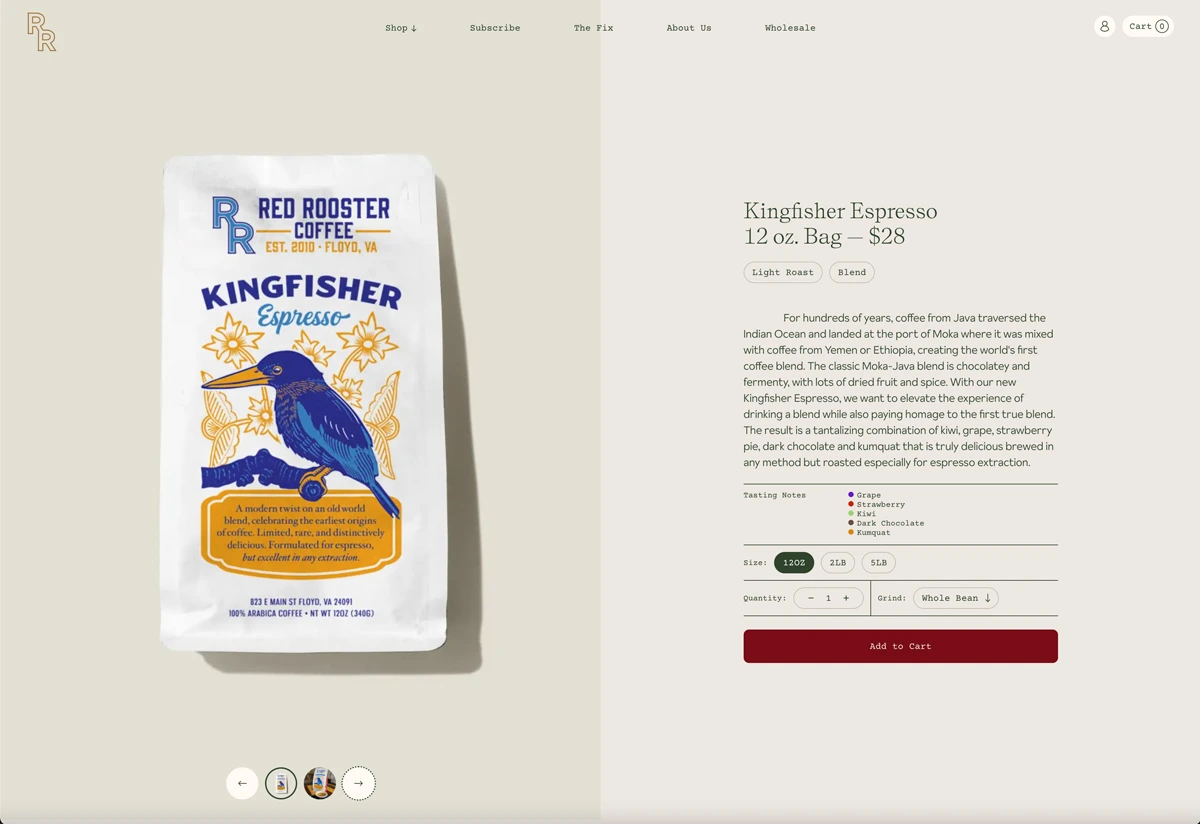 E-Commerce Webseite Red Rooster Coffee.