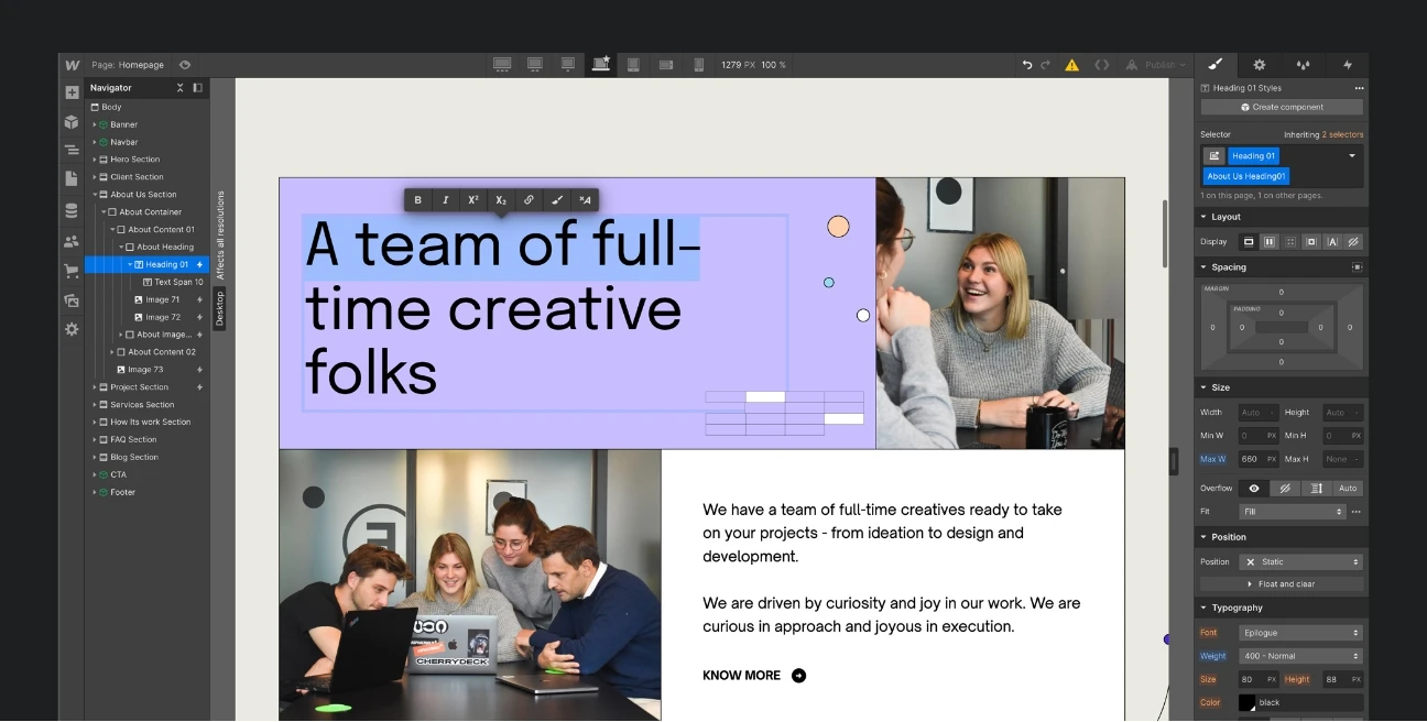 Teste bearbeiten bei einem Webflow Template.