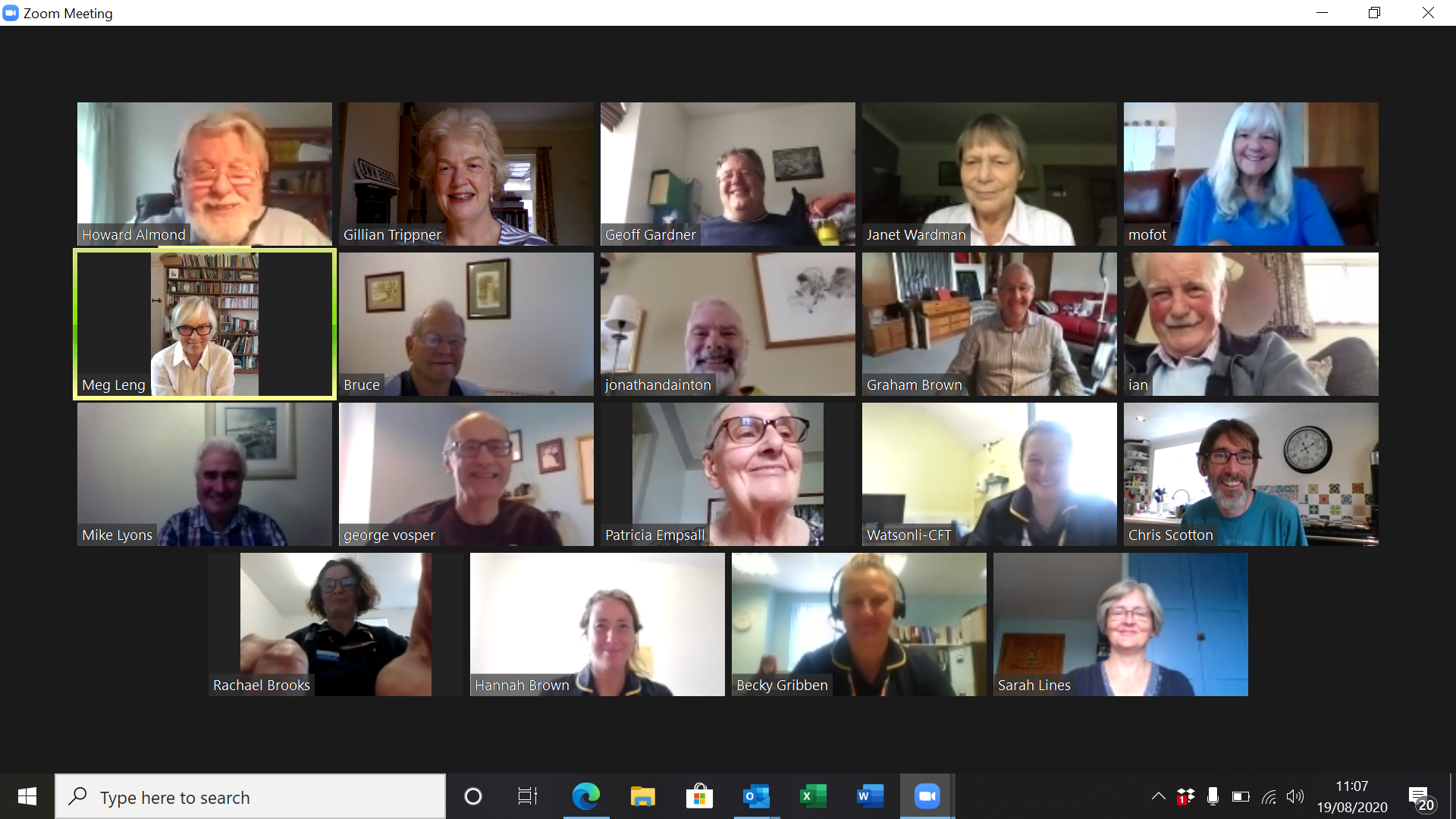 South West Peninsular area Support Group Zoom meeting screenshot