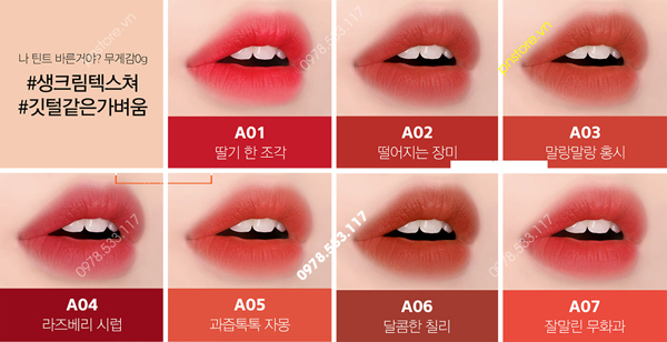 Bảng màu son Black Rouge Air Fit Velvet Tint version 1