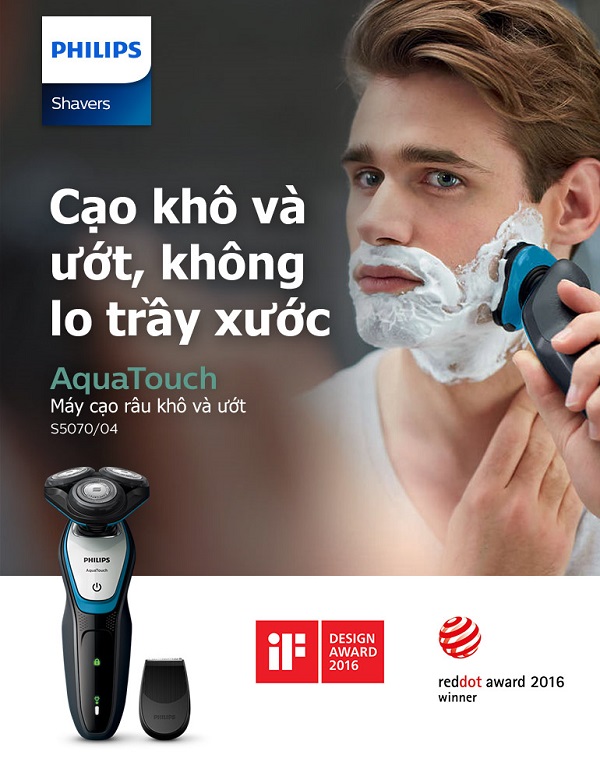 Philips S5070 cạo khô và cạo ướt không lo bị trầy xước