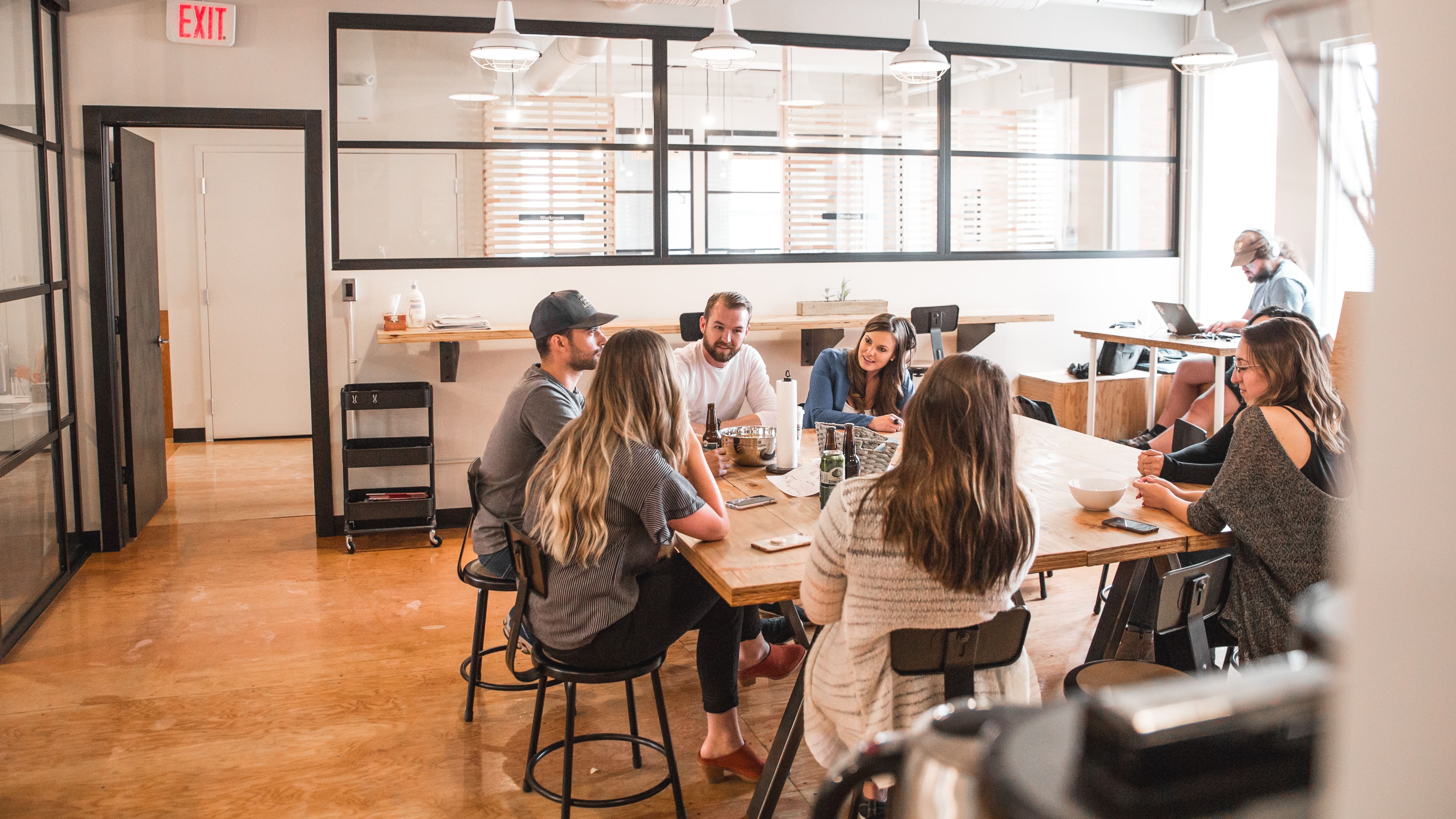 office workers eating together