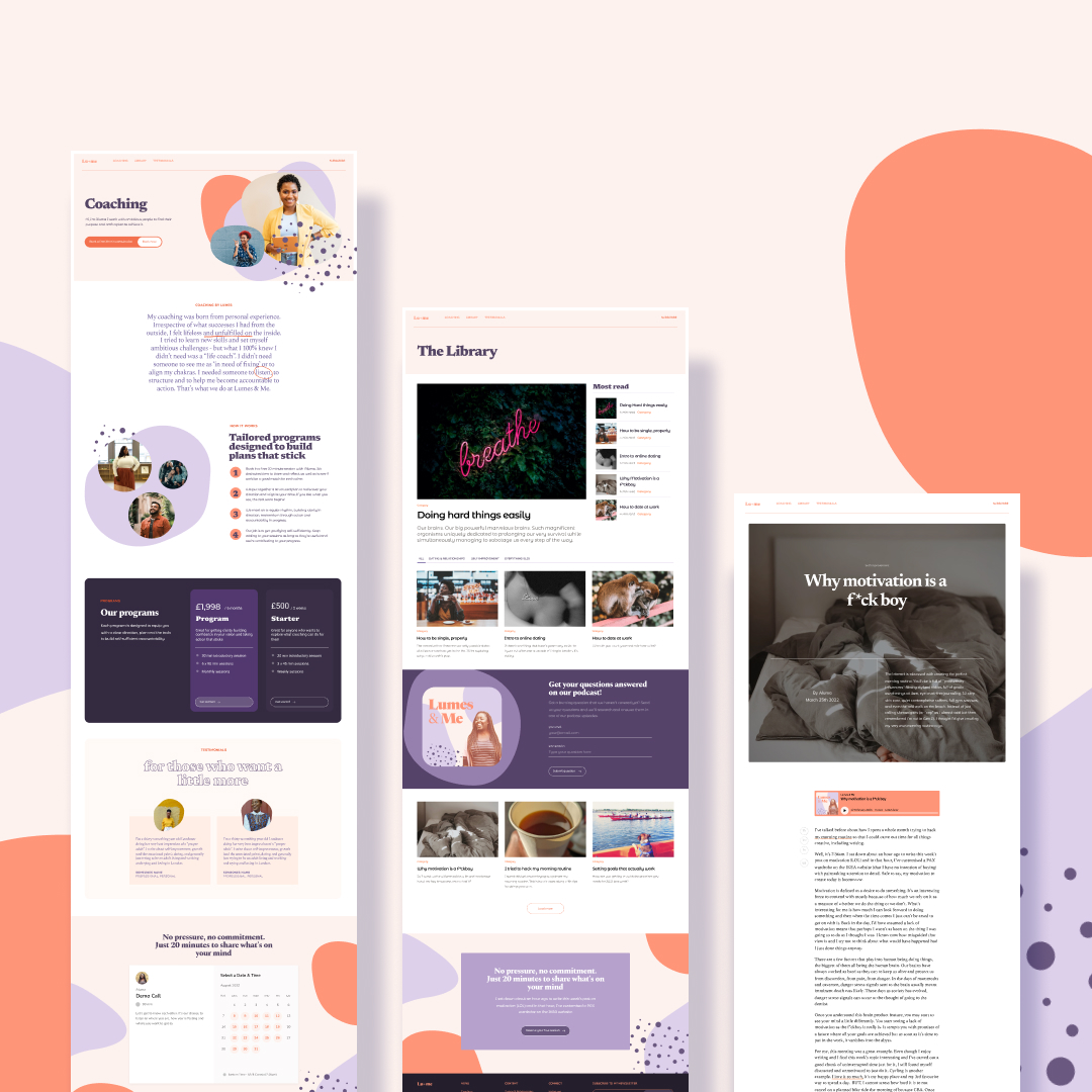 An assortment of mock-ups showcasing designs from the Lumes + Me project.