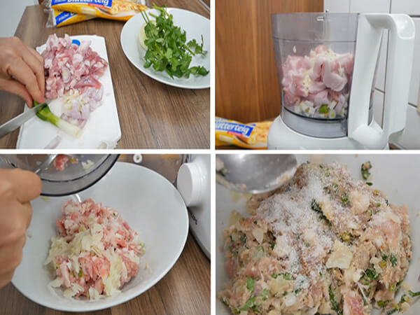 Trộn bột bánh pateso nhân thịt