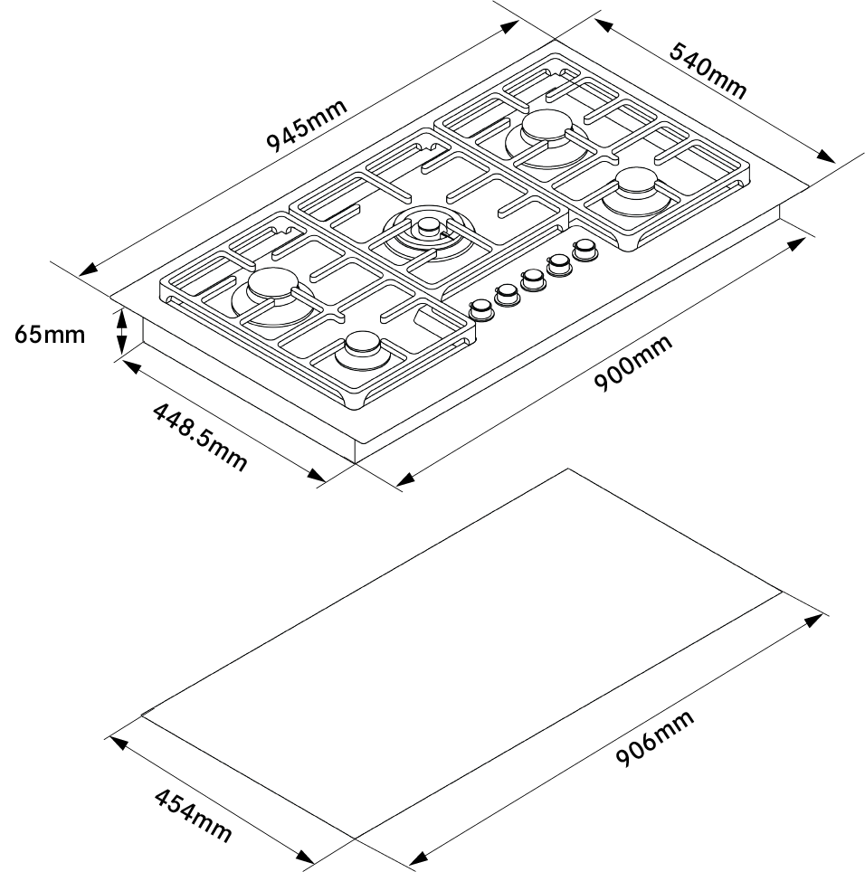 FLG945B1N 95cm 5 Burner Low Profile Gas Cooktop Franke Australia