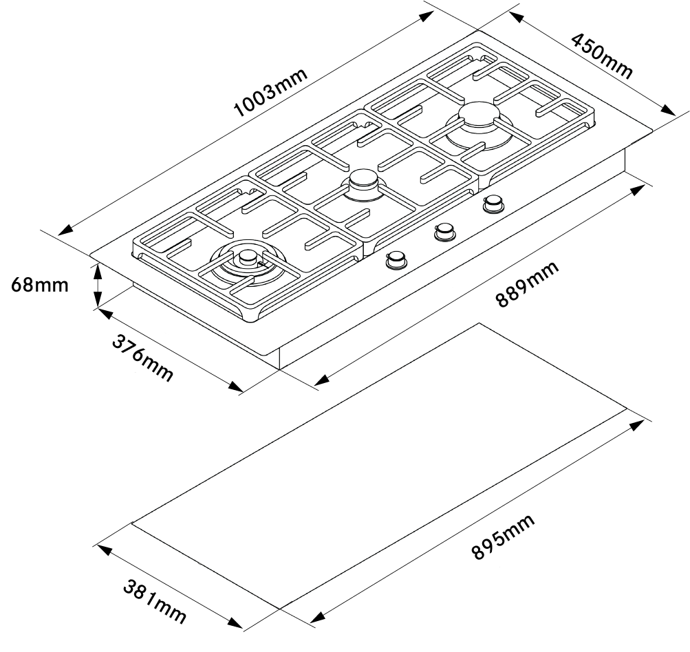 FLG1003B1N 100cm 3 Burner Low Profile Gas Cooktop Franke Australia
