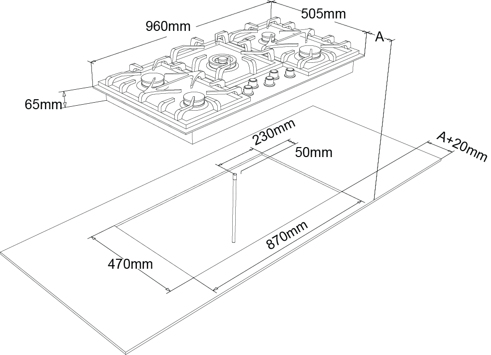 FIG905B1N/L 96cm Ceramic Glass Gas Cooktop