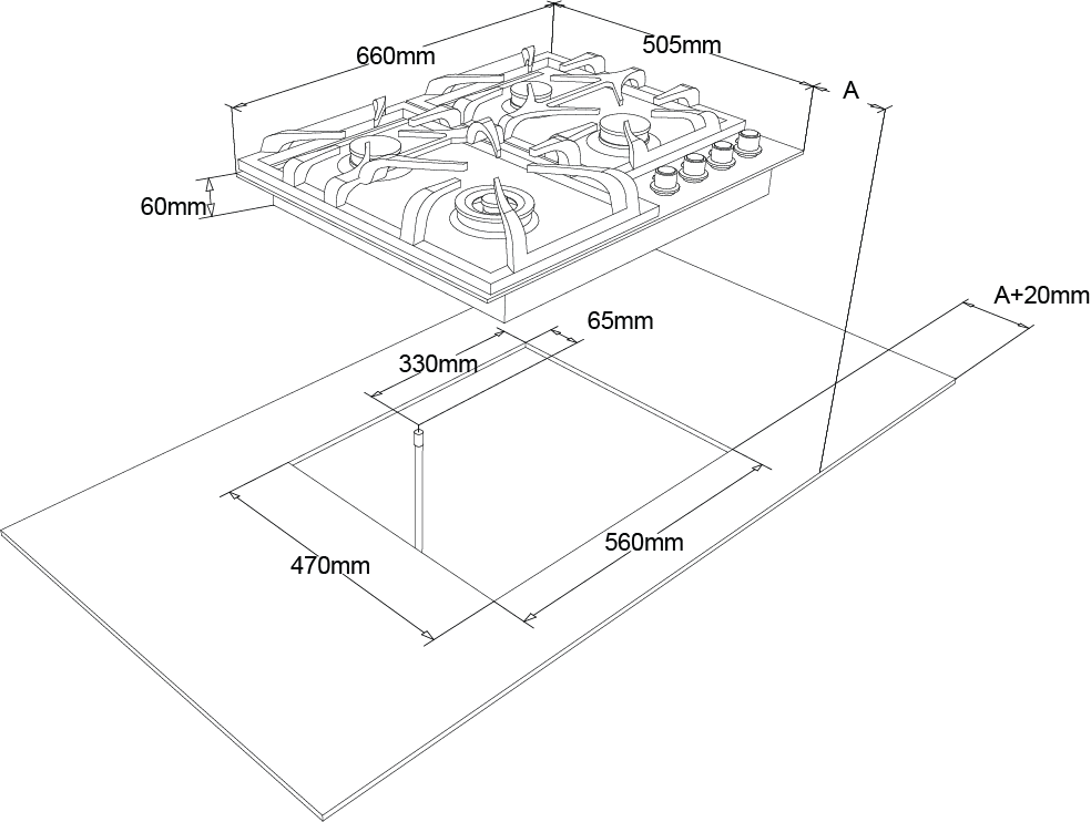 FIG604B1N/L 66cm Black Glass Gas Cooktop Franke Australia