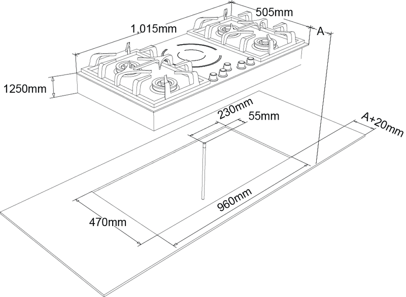 FIXG905B1N/L 101.5cm Glass Gas & Induction Cooktop Franke Australia