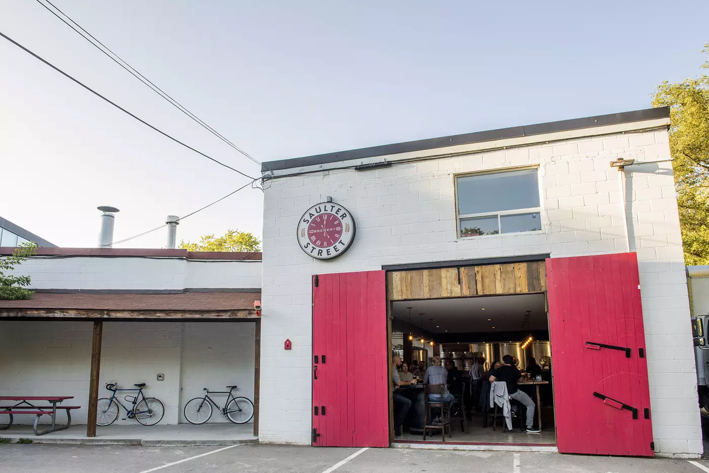 Saulter Street Brewery front facade with red barn doors