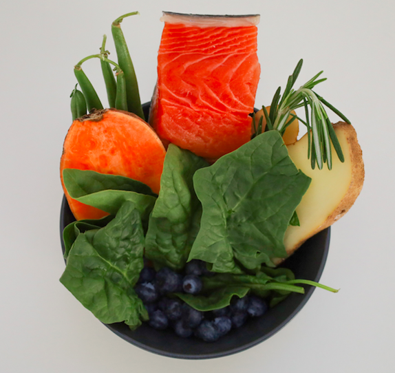 Bowl of fresh salmon recipe ingredients