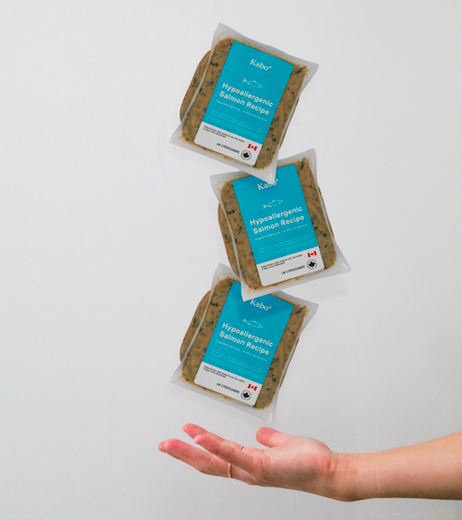 Hand balancing 3 packs of kabo fresh food