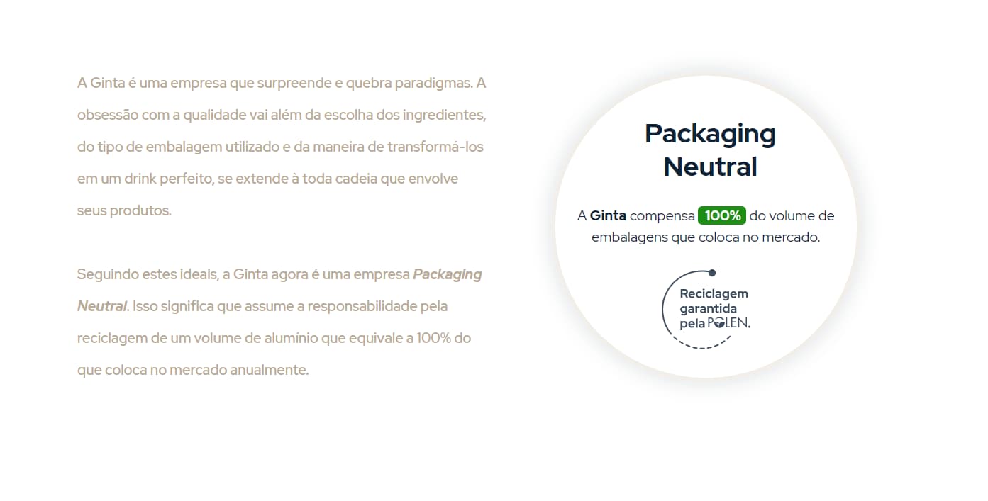 Declaração da Ginta, uma empresa packaging neutral certificada pela Polen
