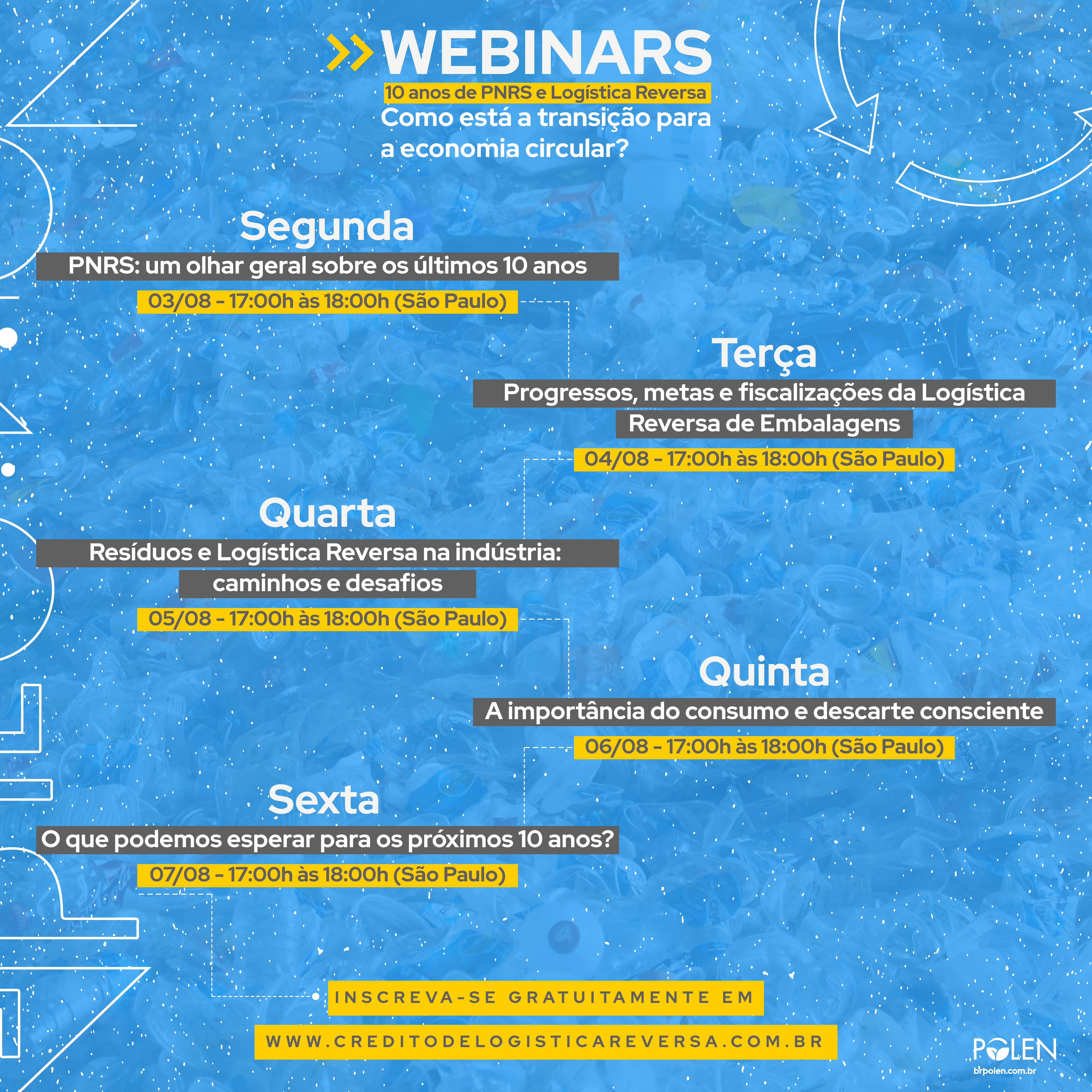 Programação webinars "10 anos de PNRS e Logística Reversa: como está a transição para a Economia Circular?"