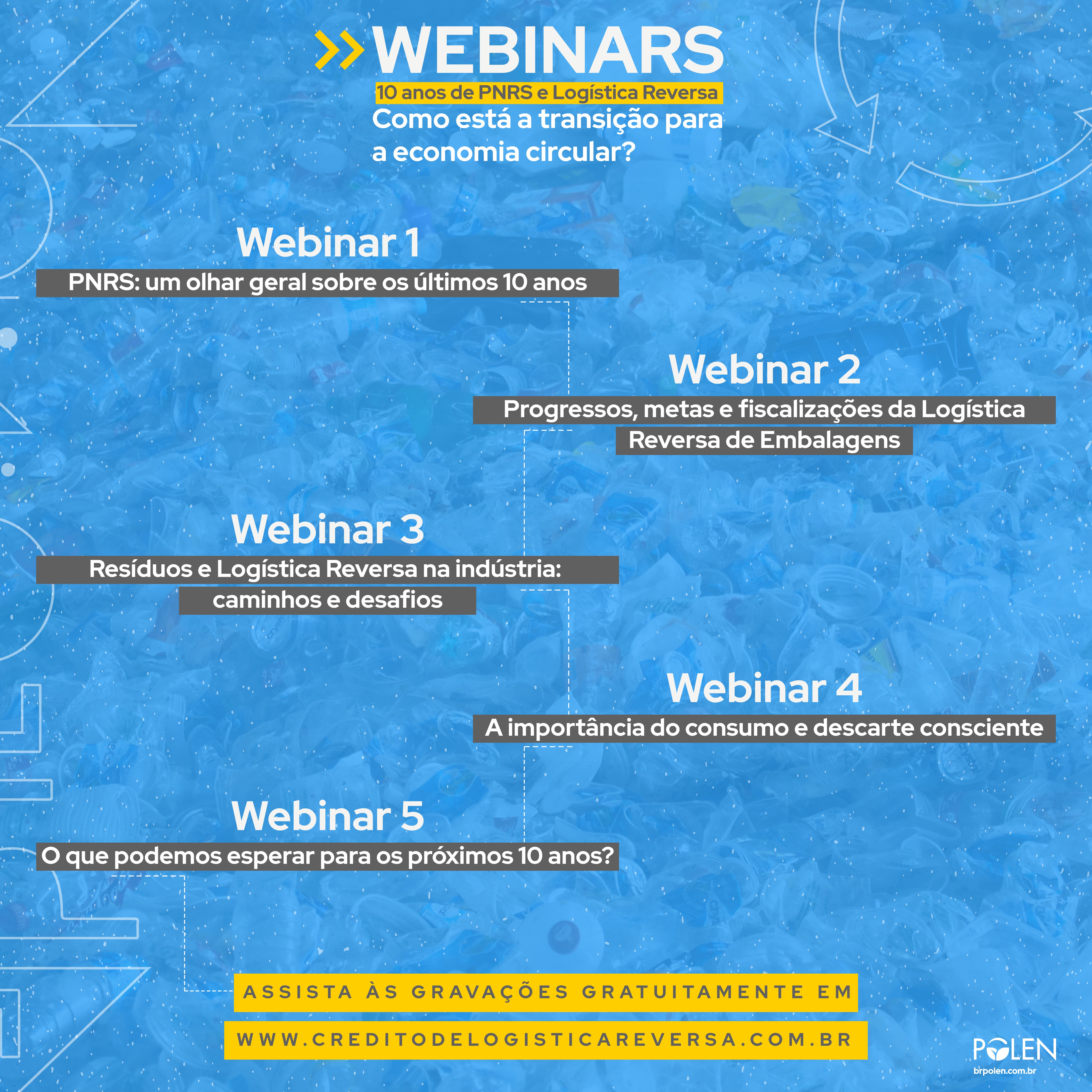 Programação webinars "10 anos de PNRS e Logística Reversa: como está a transição para a Economia Circular?"