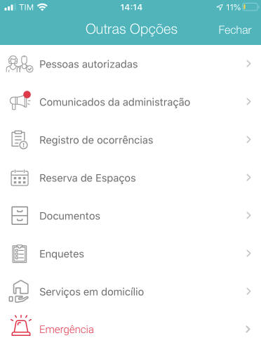 menu app noknox funão emergência