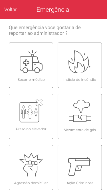 App noknox tela selecione a emergência