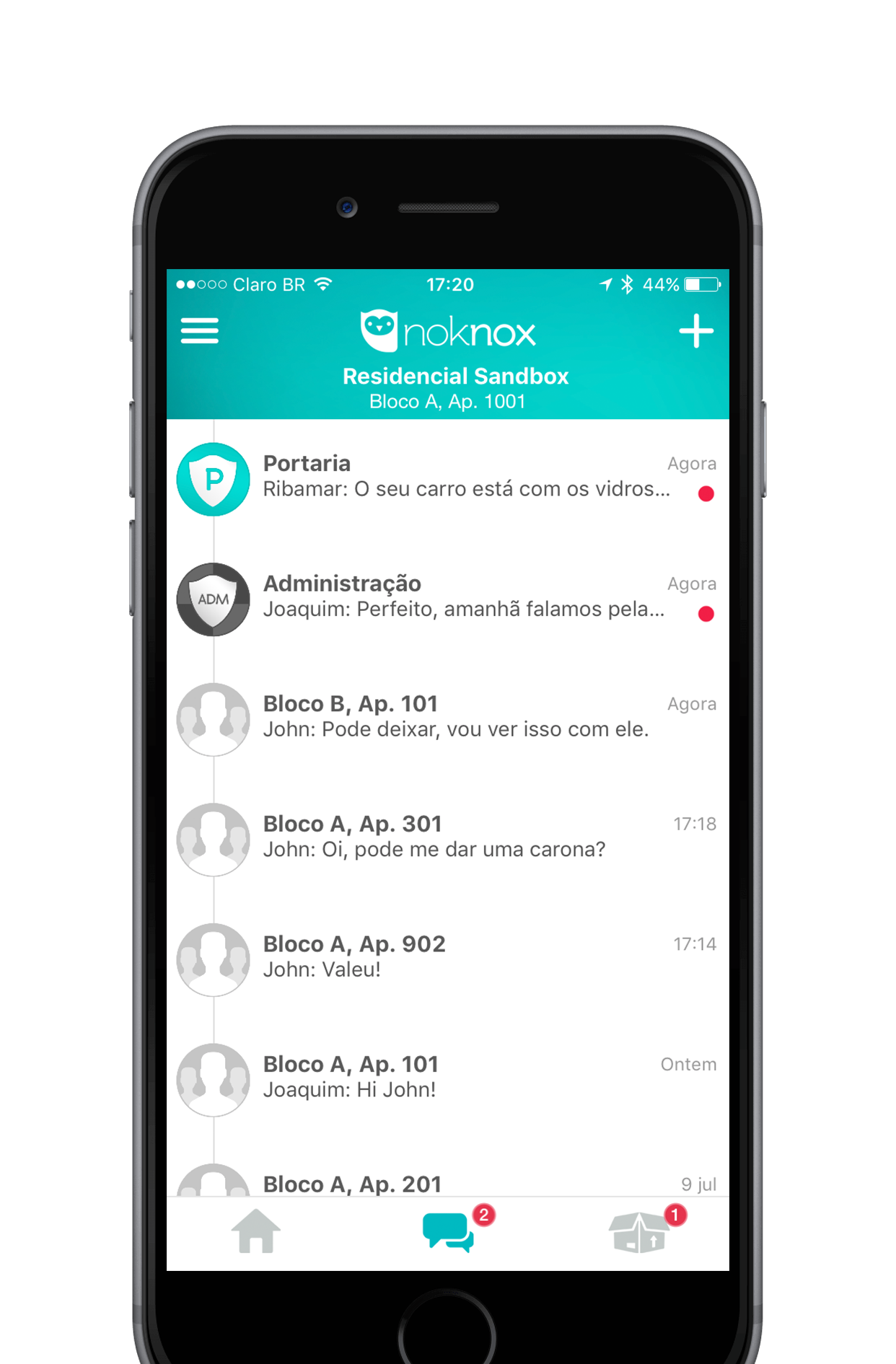 app noknox tela função mensagens