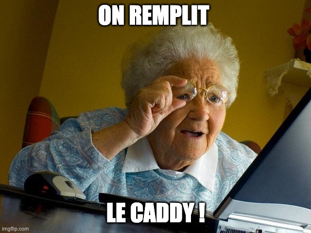 mémé remplit le caddy