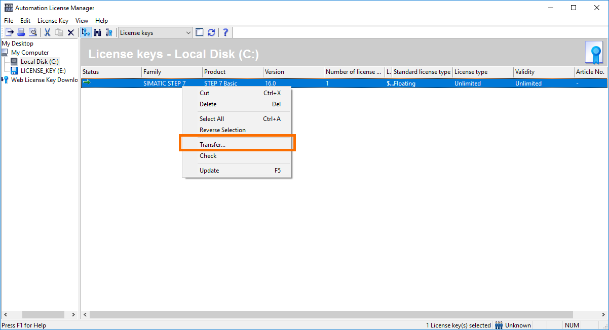 siemens step 7 license transfer