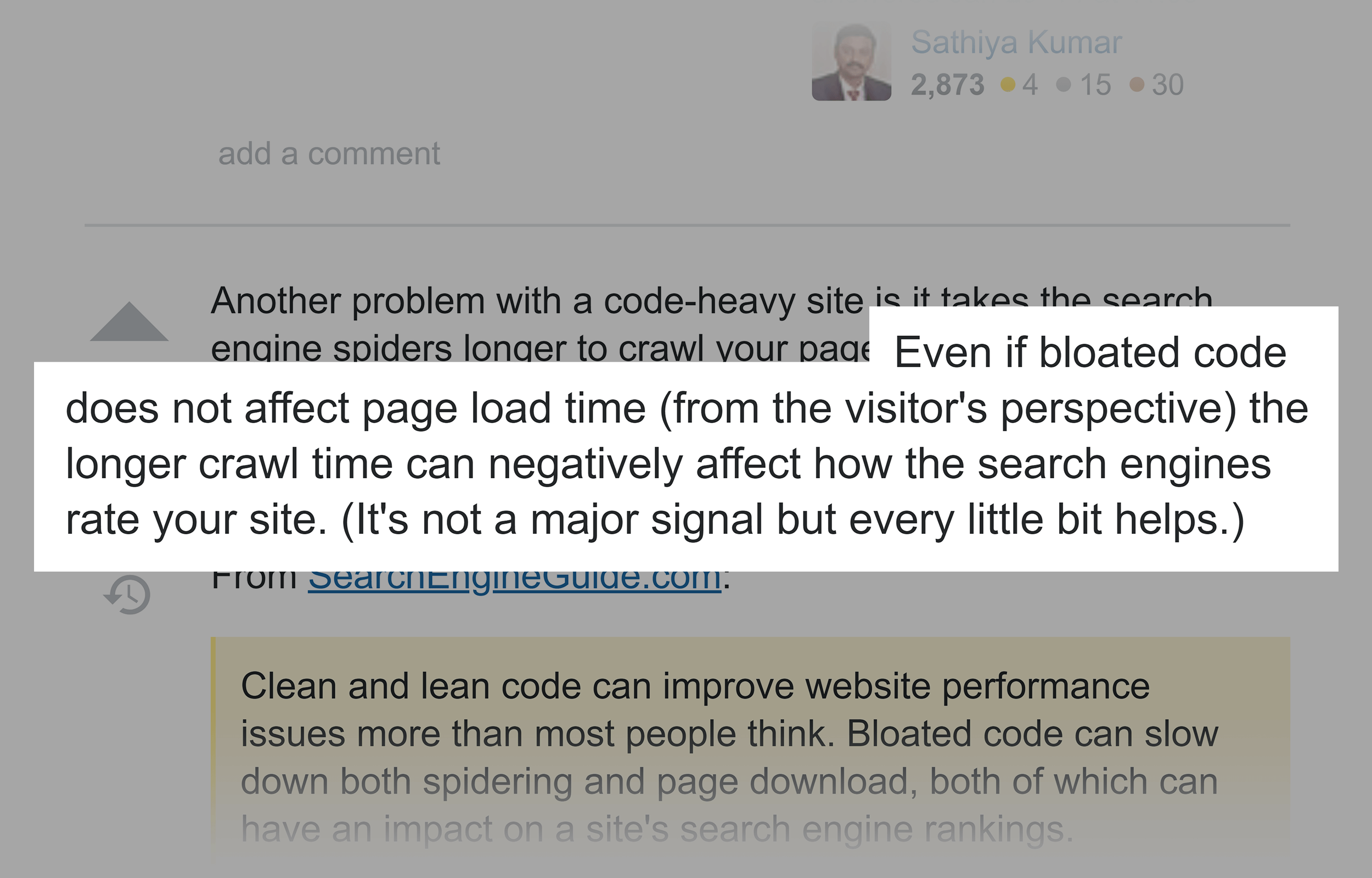 SEO community on bloated HTML