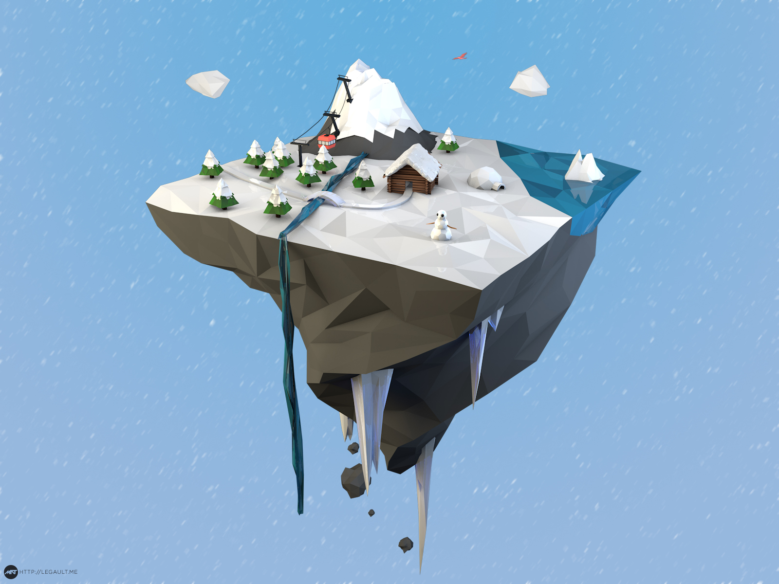 low poly mountain floating island flat minimalist simplistic cinema 4d mathieu legault simple my own little world