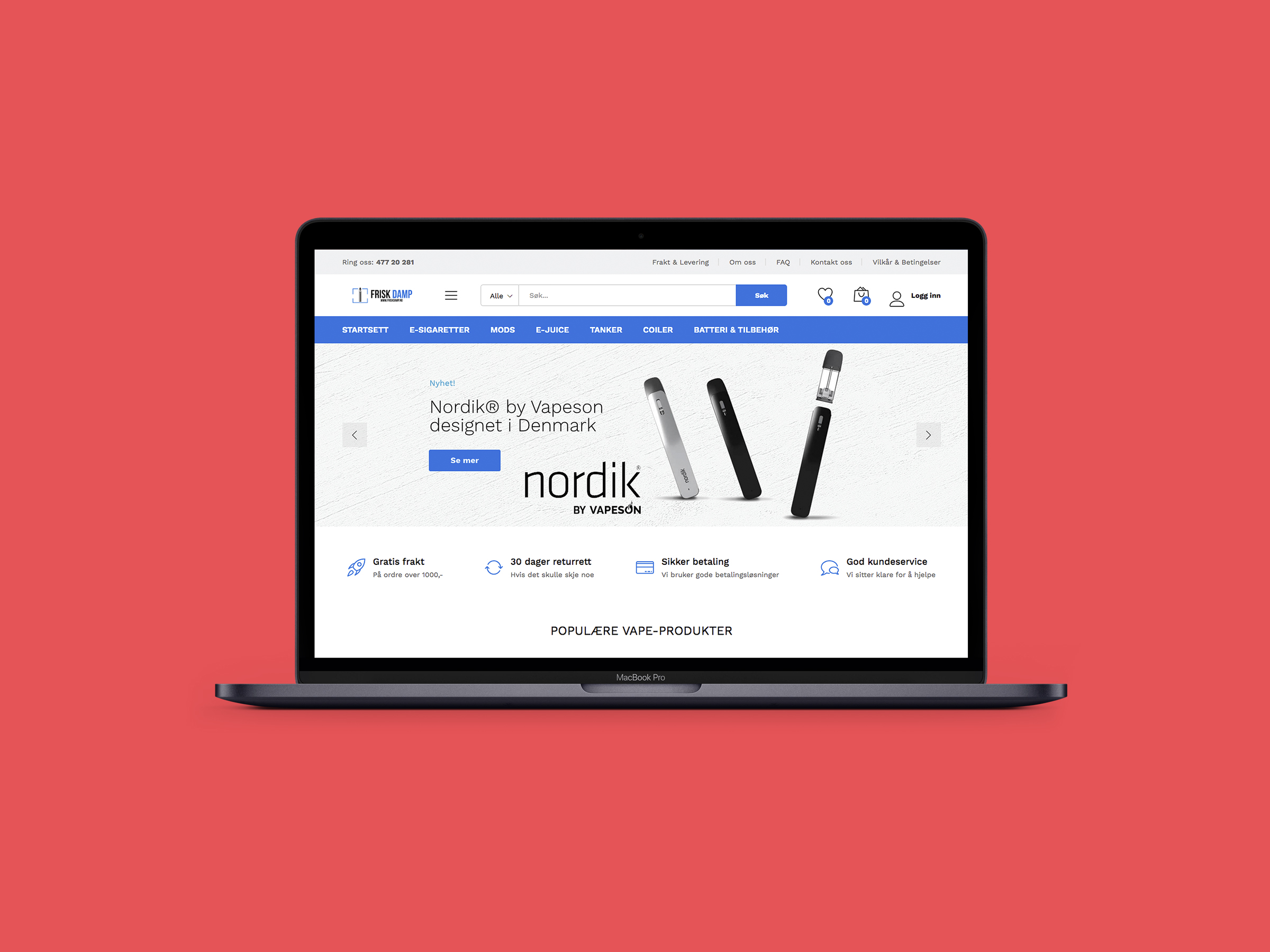 Vi har utviklet og designet nettbutikken til Frisk Damp!
