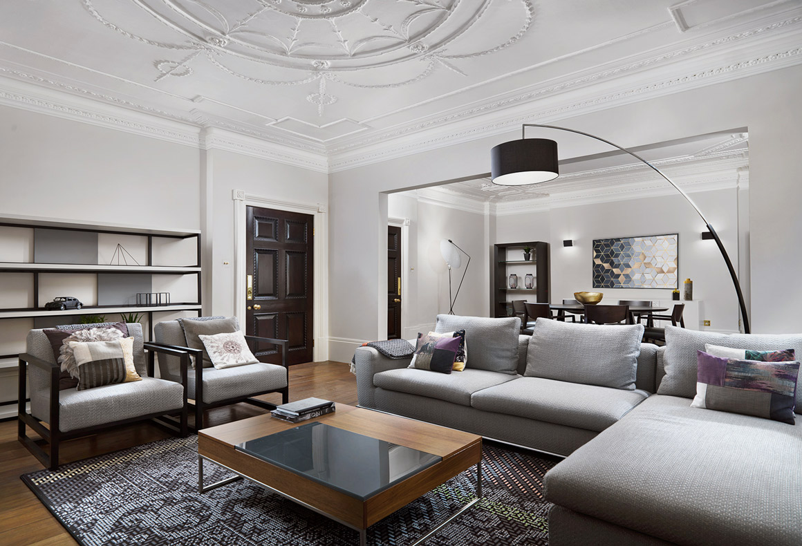 A modern meets classic home interior with a timeless and comfortable elegance.