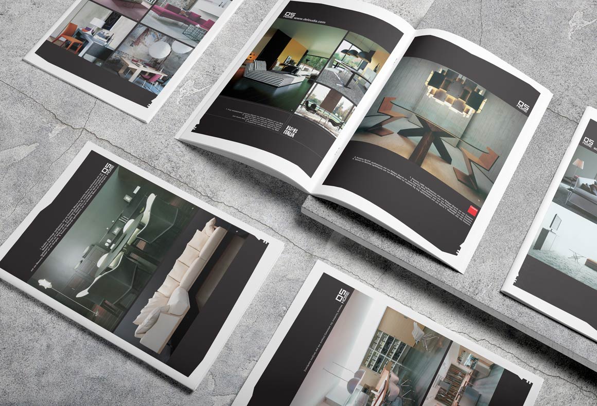 The minimalist layouts of a brochure designed for Deloudis furniture.
