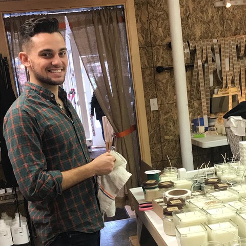 our employee setting candles