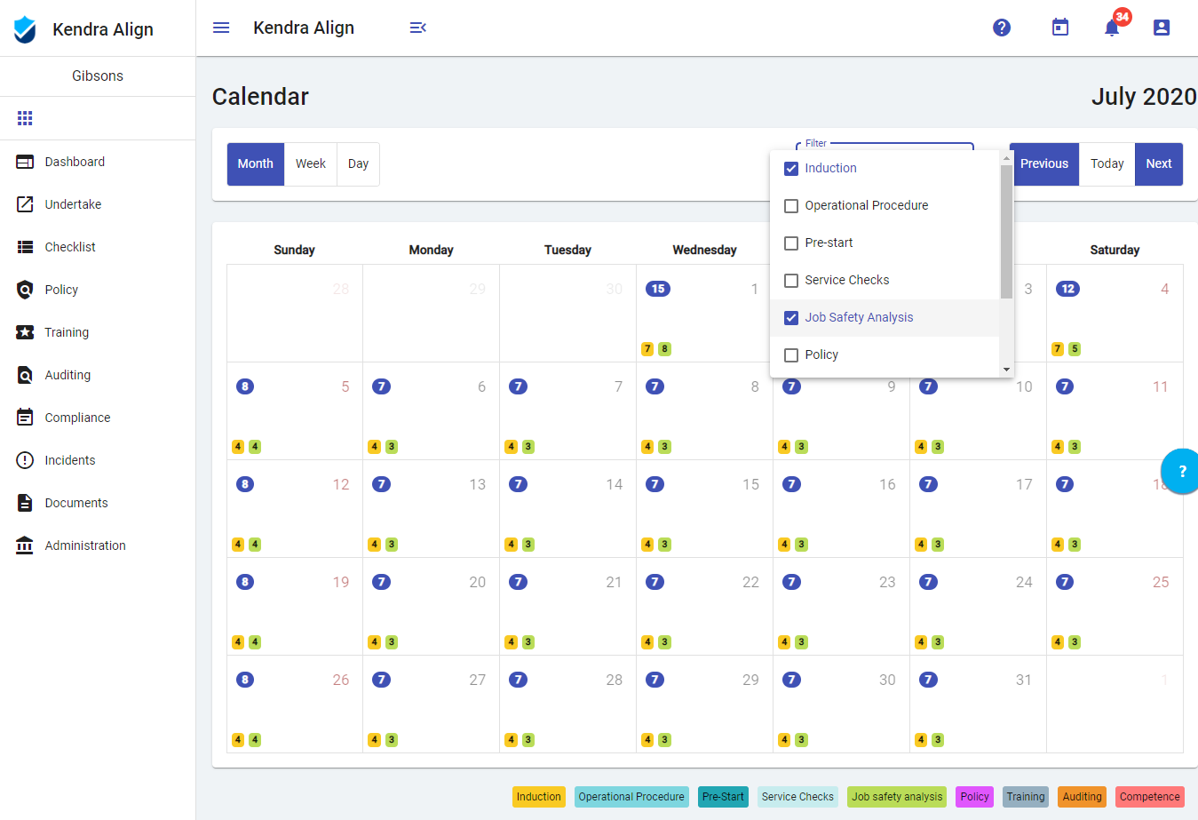Filtered Calendar View - Kiri Align