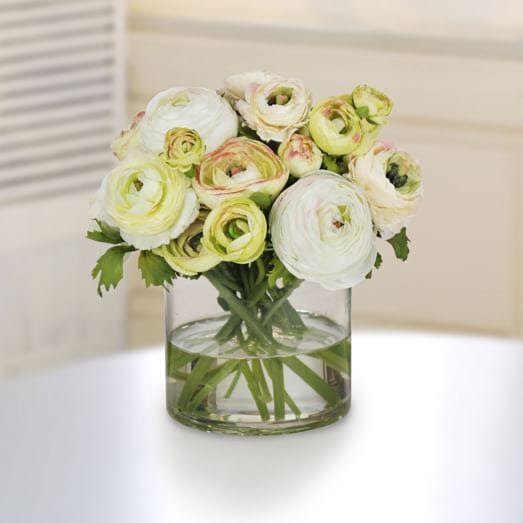 Faux Ranunculus in Vase - Green