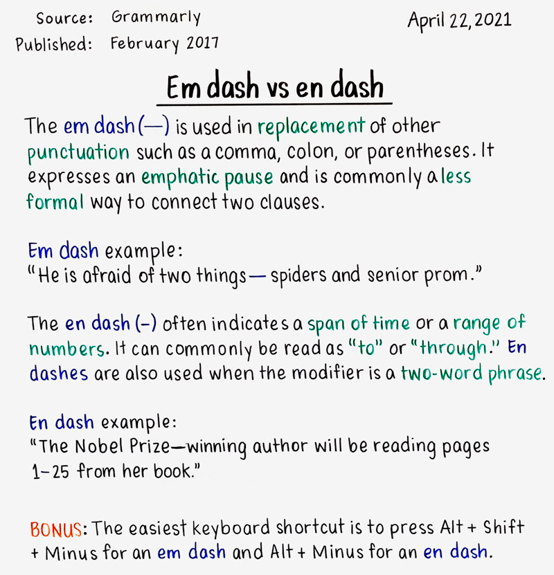 Em dash vs en dash
