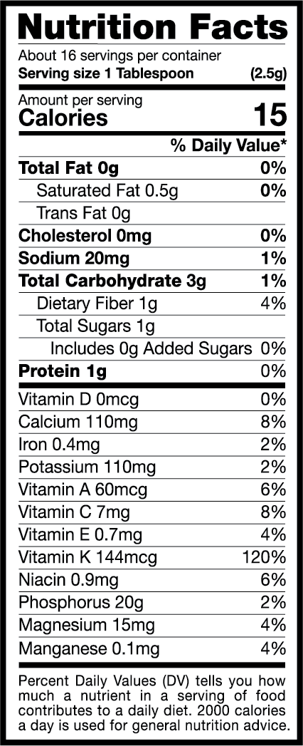 The EasyKale Nutrition Label