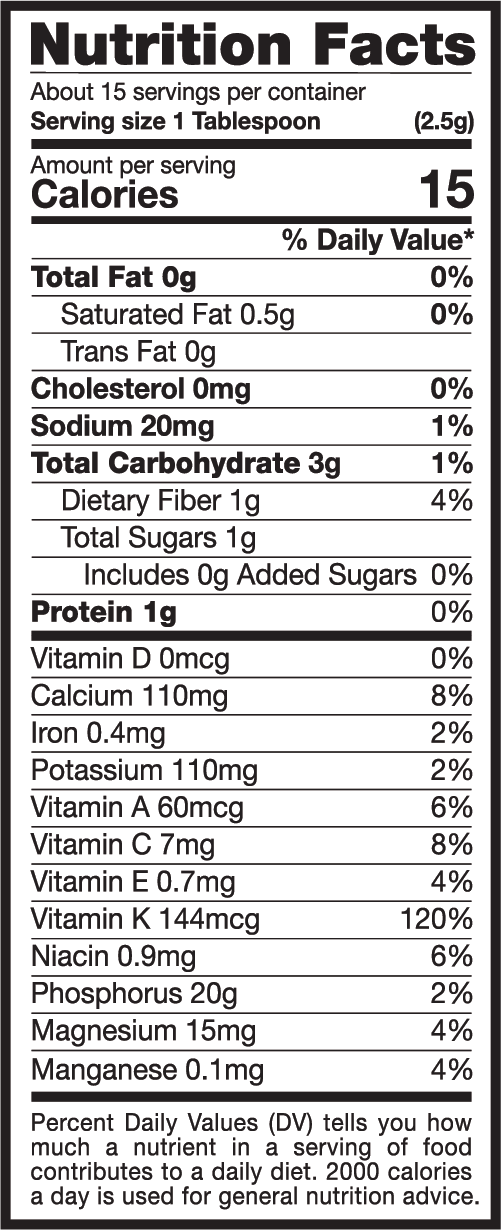 The EasyKale Nutrition Label
