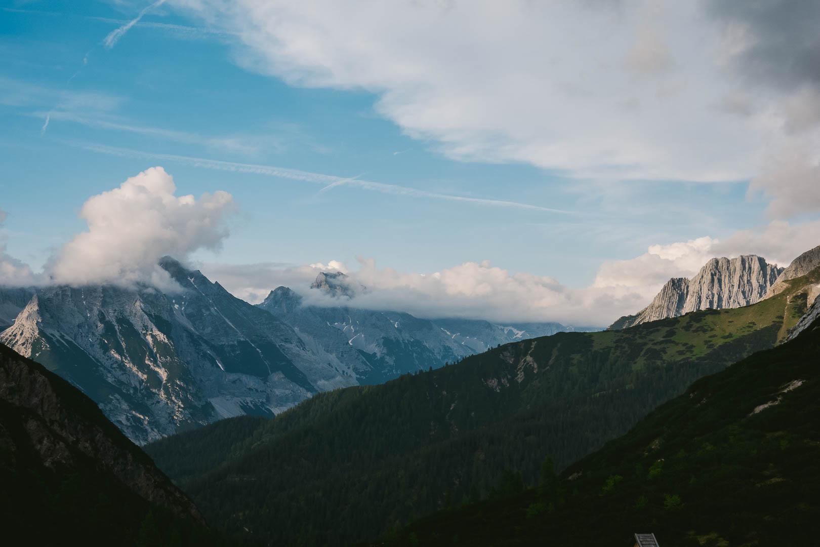 View of Karwendel Mountains at sunset