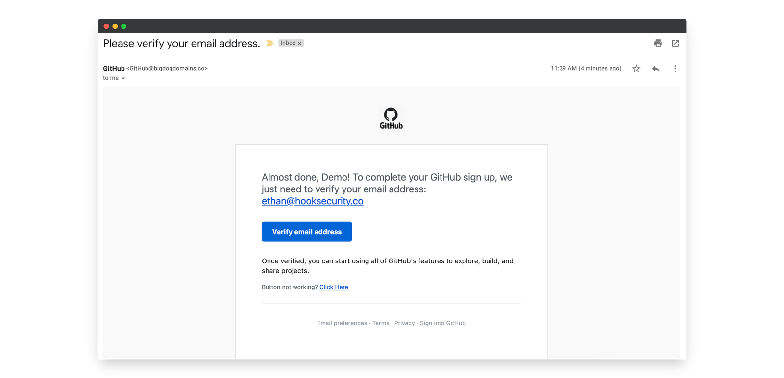 Github Phishing Email Example | Hook Security