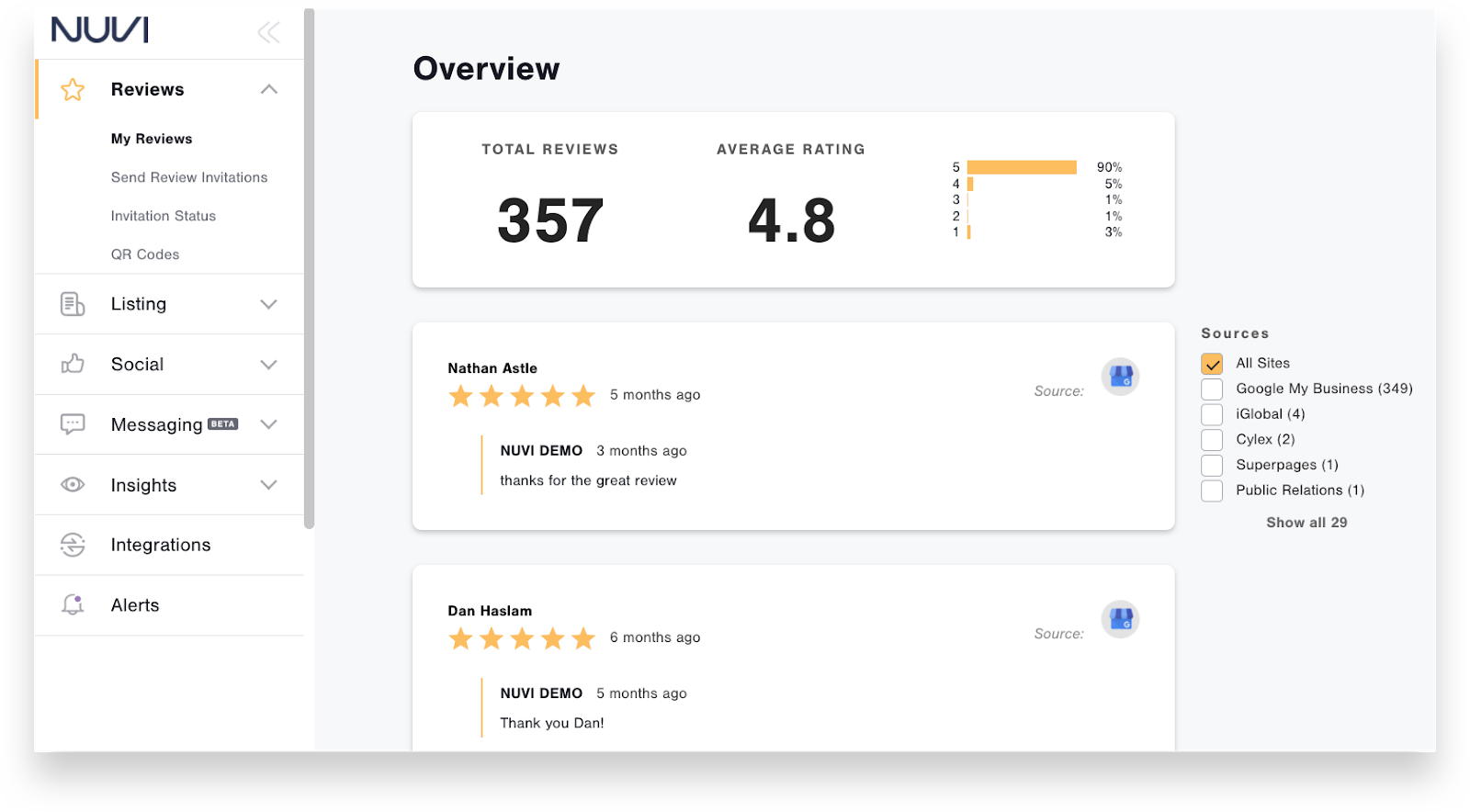 Nuvi review helps businesses to listen to and gather feedback from their audience and get positive reviews.