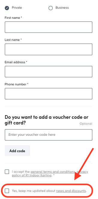 Leisure email marketing tips - Add a subscription checkbox to the booking process in your webshop - picture by Briq Bookings