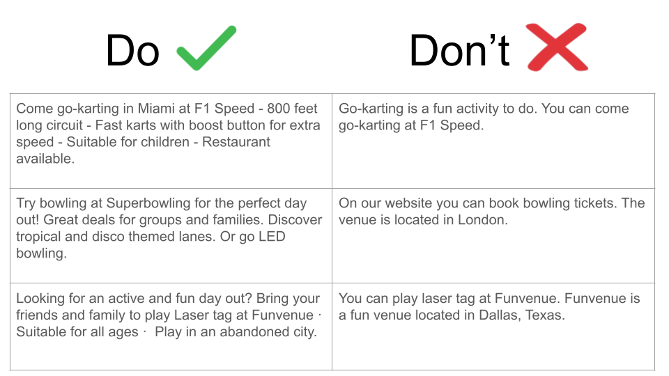 Do's and don'ts for writing meta descriptions - SEO leisure tips from Briq Bookings