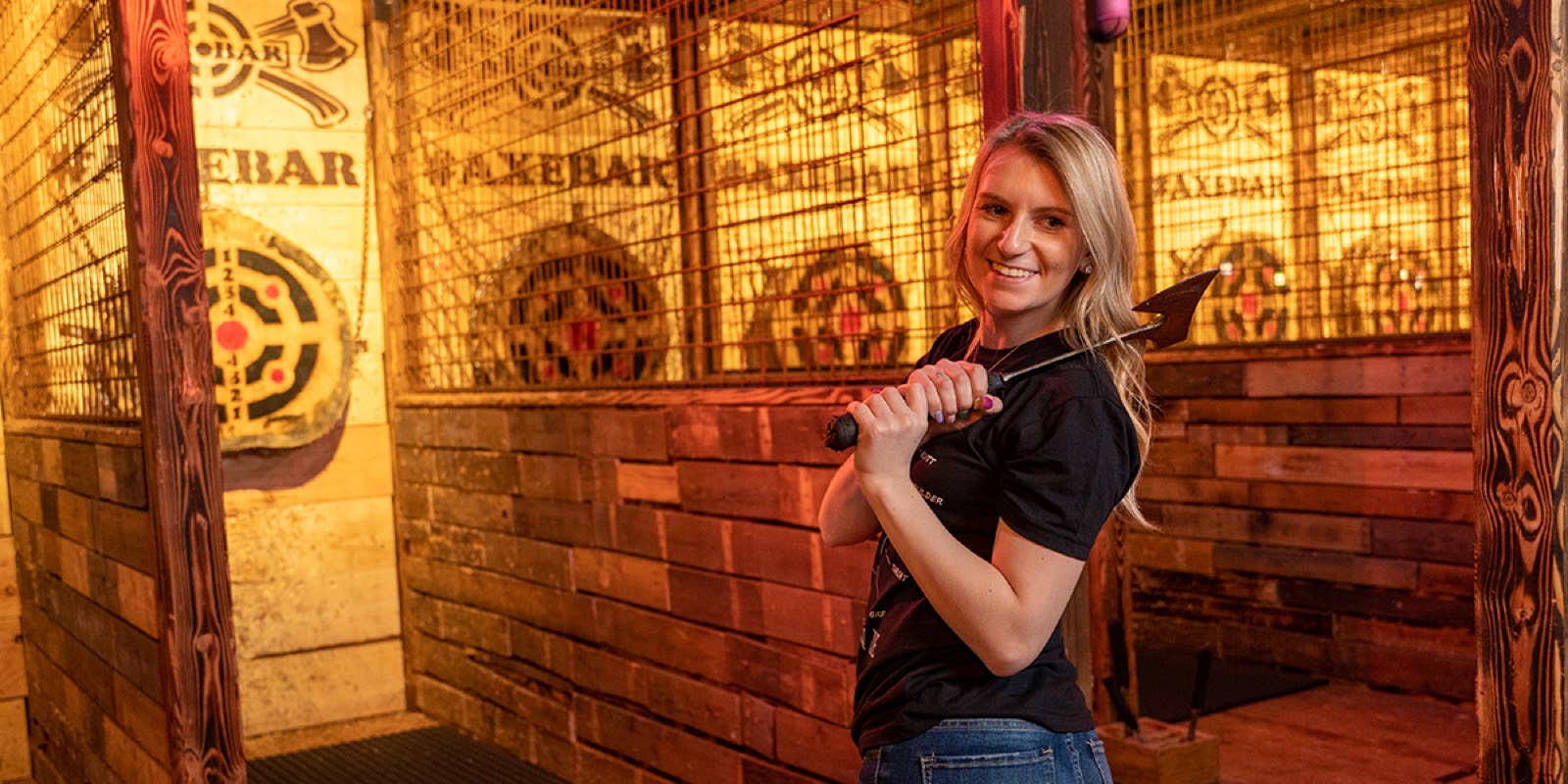 Axe throwing at the Axe Bar of R1 Indoor Karting
