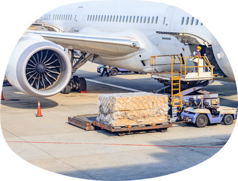 Cargo being loaded onto a plane via a scissor lift