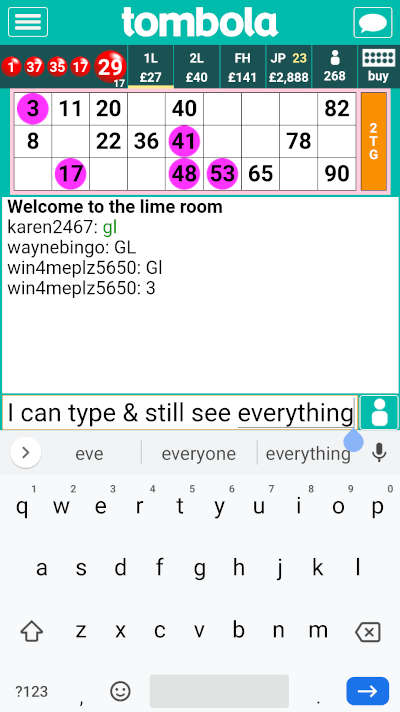 tombola chat window