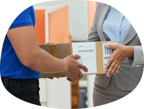 A courier delivering a parcel